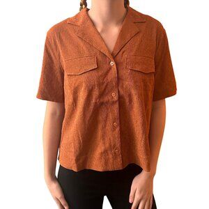NWT Athleta Echo Top Button Quick Dry Breathable Boxy Retro 70s Burnt Orange